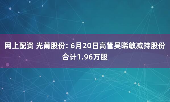 网上配资 光莆股份: 6月20日高管吴晞敏减持股份合计1.96万股
